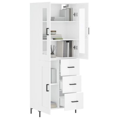 vidaXL Buffet haut Blanc brillant 69,5x34x180 cm Bois d'ingénierie