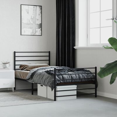 vidaXL Cadre de lit métal sans matelas avec pied de lit noir 90x190 cm