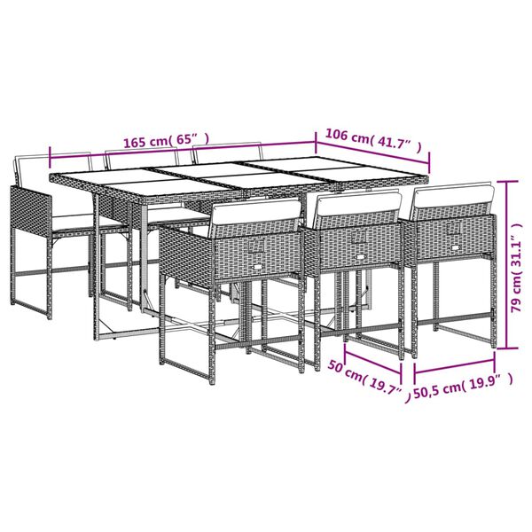 vidaXL Ensemble &agrave; manger de jardin coussins 7pcs Noir R&eacute;sine tress&eacute;e