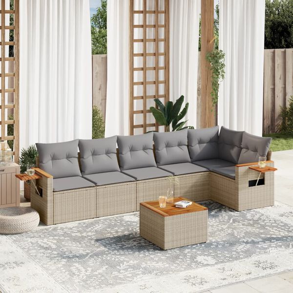 vidaXL Salon de jardin avec coussins 7 pcs beige r&eacute;sine tress&eacute;e