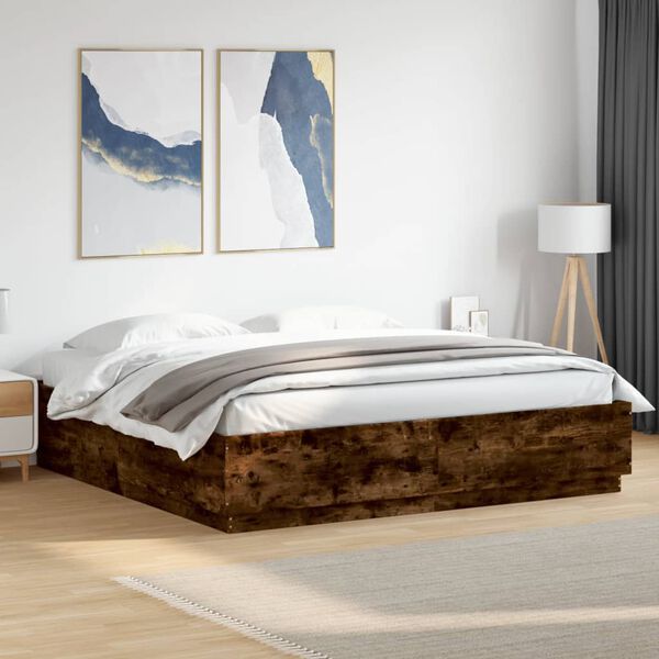 vidaXL Cadre de lit avec LED sans matelas ch&ecirc;ne fum&eacute; 200x200 cm