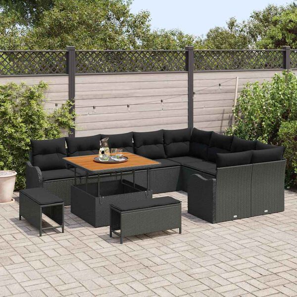 vidaXL Ensemble de canapé de jardin 12 pcs Noir polyrotin