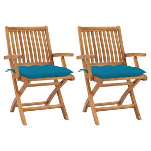 vidaXL Chaises pliantes (lot de 2) avec coussins bleu clair, en bois de teck massif