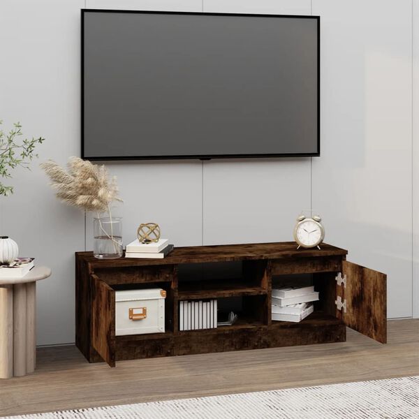 vidaXL Meuble TV avec porte Chêne fumé 102x30x36 cm