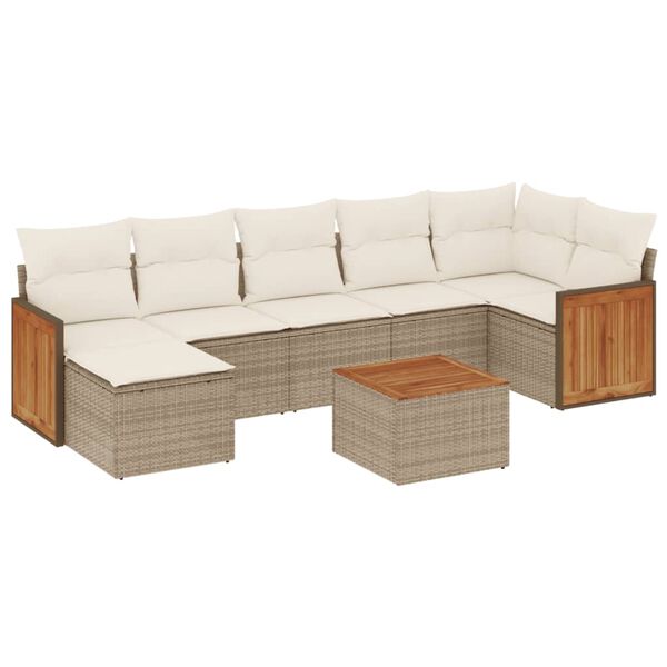 vidaXL Salon de jardin avec coussins 8 pcs beige r&eacute;sine tress&eacute;e