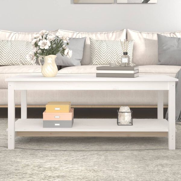 vidaXL Table basse Blanc 110x55x45 cm Bois massif de pin