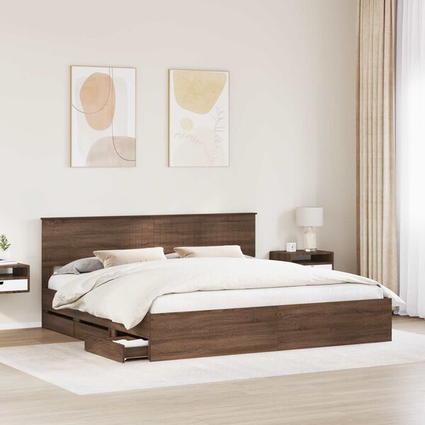 vidaXL Cadre de lit Ch&ecirc;ne brun 200 x 200 cm Bois Ing&eacute;nierie