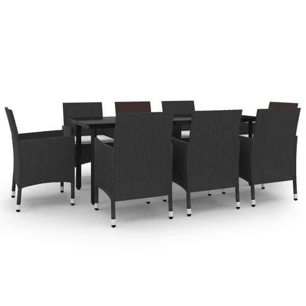 vidaXL Ensemble &agrave; manger de jardin coussins 9 pcs R&eacute;sine tress&eacute;e Verre