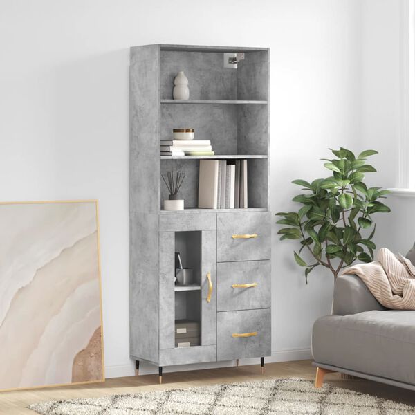 vidaXL Buffet haut Gris b&eacute;ton 69,5x34x180 cm Bois d'ing&eacute;nierie
