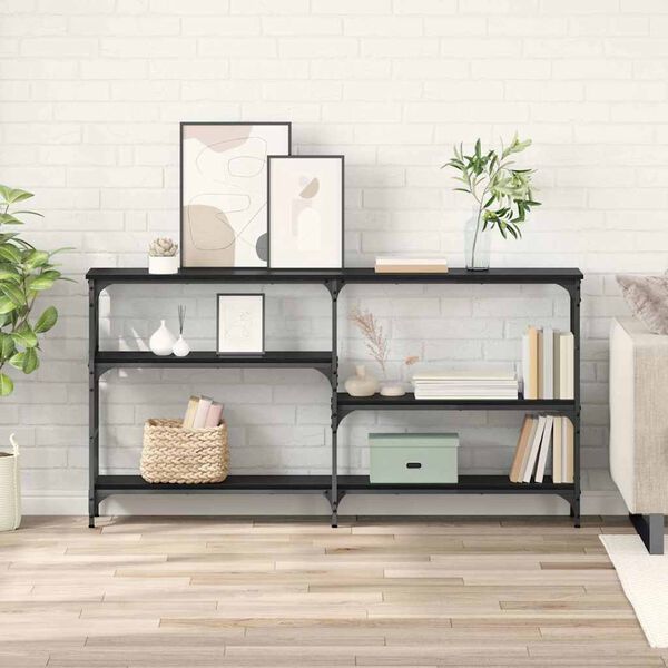 vidaXL Table console Ch&ecirc;ne noir 150 x 29 x 76,5 cm Bois d'ing&eacute;nierie