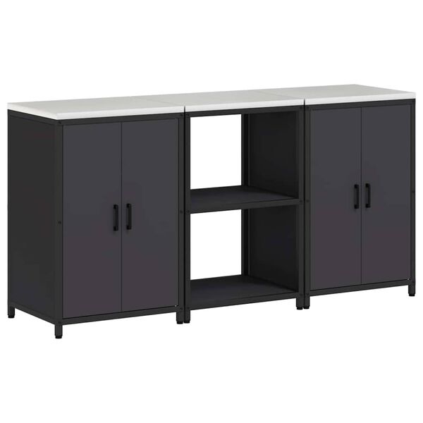 vidaXL Ensemble de rangement cuisine 3 pcs Noir Acier lamin&eacute; &agrave; froid