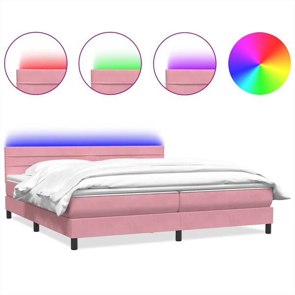 vidaXL Sommier &agrave; lattes de lit avec matelas et LED rose 200x210 cm velours