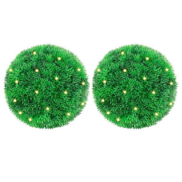 vidaXL Boules de buis artificielles avec lumières LED 2 pcs vert 22 cm