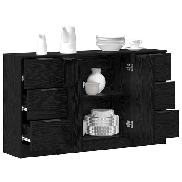 vidaXL Buffet avec tiroir 3 pcs Ch&ecirc;ne noir Bois d'ing&eacute;nierie