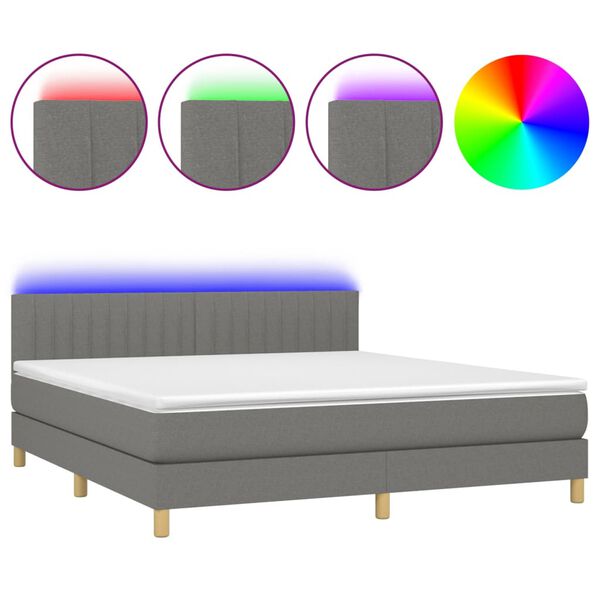 vidaXL Sommier &agrave; lattes de lit et matelas et LED Gris fonc&eacute; 180x200 cm