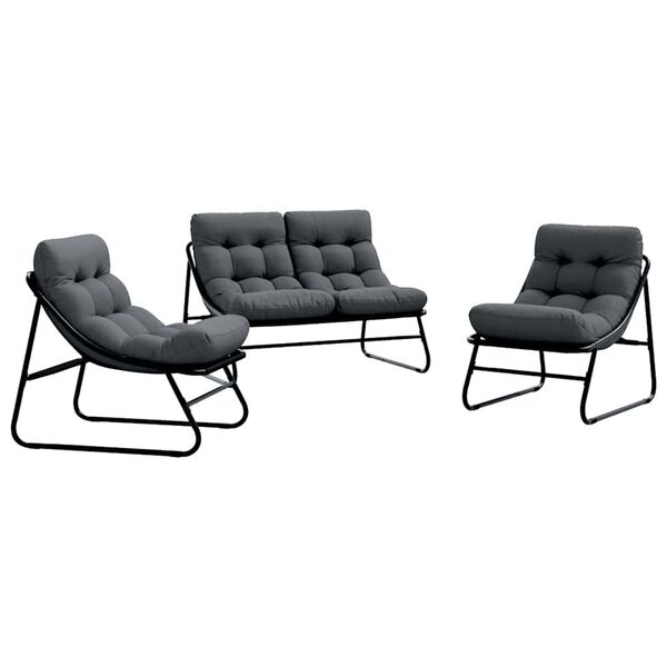 vidaXL Mobilier de jardin 3 pcs Noir Acier enduit de poudre