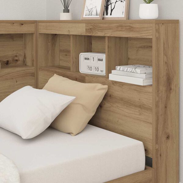 vidaXL T&ecirc;te de lit de rangement avec &eacute;tag&egrave;re Ch&ecirc;ne artisanal 90 cm