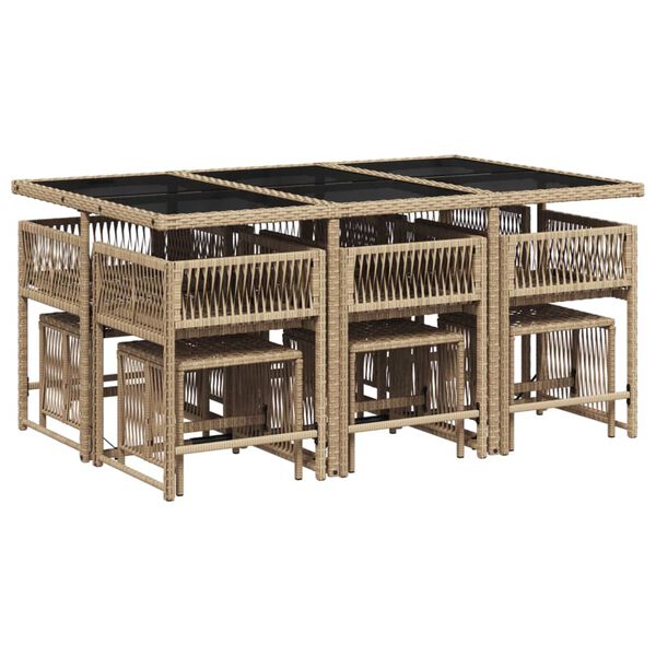 vidaXL Ensemble &agrave; manger de jardin et coussins 11 pcs beige poly rotin