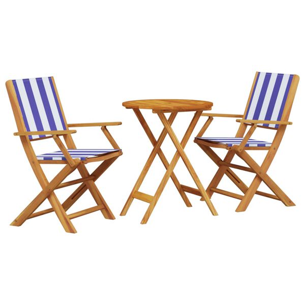vidaXL Ensemble de bistro 3 pcs bleu et blanc tissu et bois massif