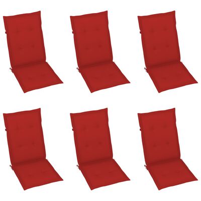 vidaXL Chaises de jardin lot de 6 avec coussins rouge Bois teck massif