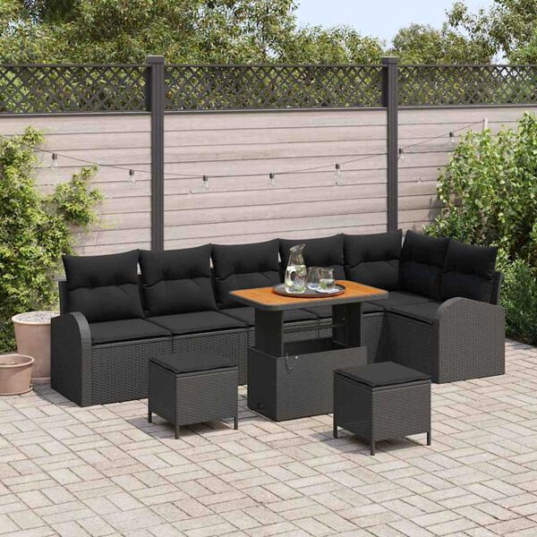 vidaXL Ensemble de canap&eacute; de jardin avec coussin 9 pcs Noir