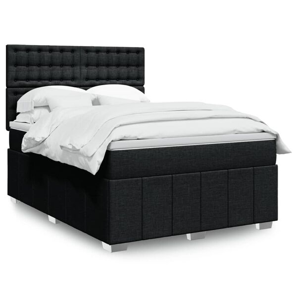vidaXL Sommier &agrave; lattes de lit avec matelas Noir 140x190 cm Tissu