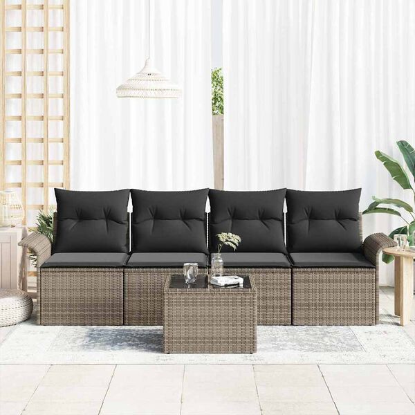 vidaXL Ensemble de canap&eacute; de jardin avec coussin 5 pcs Gris polyrotin