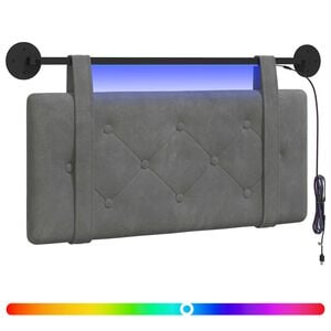 vidaXL T&ecirc;te de lit suspendue Avec lumi&egrave;re LED Gris fonc&eacute; Velours