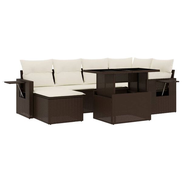 vidaXL Salon de jardin avec coussins 7 pcs marron r&eacute;sine tress&eacute;e