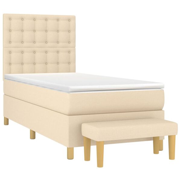 vidaXL Sommier &agrave; lattes de lit avec matelas Cr&egrave;me 100x200 cm Tissu