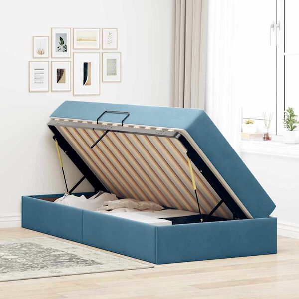 vidaXL Lit avec rangement et matelas Bleu fonc&eacute; 100 x 200 cm Velours