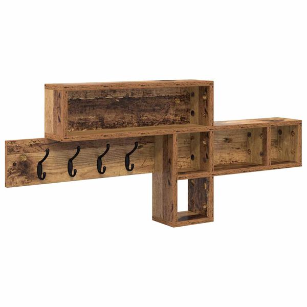 vidaXL Porte-manteau mural avec &eacute;tag&egrave;re Bois ancien 100 x 12 x 43,5 cm