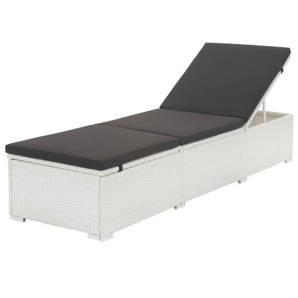 vidaXL Chaise longue avec coussin noir résine tressée blanc