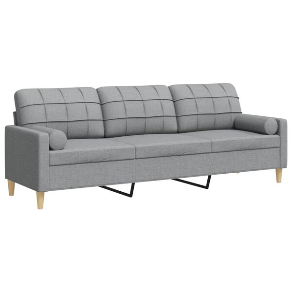 vidaXL Canap&eacute; 3 places avec oreillers gris clair 210 cm tissu