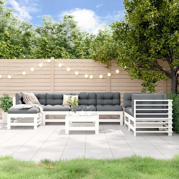 vidaXL Salon de jardin 8 pcs Blanc Bois de pin massif