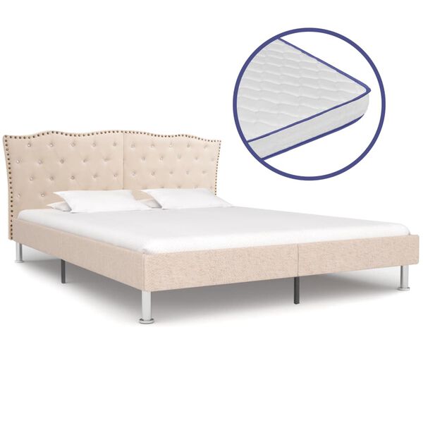 vidaXL Lit avec matelas &agrave; m&eacute;moire de forme Beige Tissu 160x200 cm