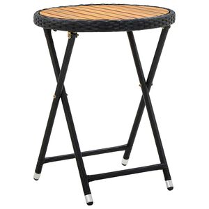 vidaXL Table &agrave; th&eacute; Noir 60 cm R&eacute;sine tress&eacute;e et bois d'acacia solide