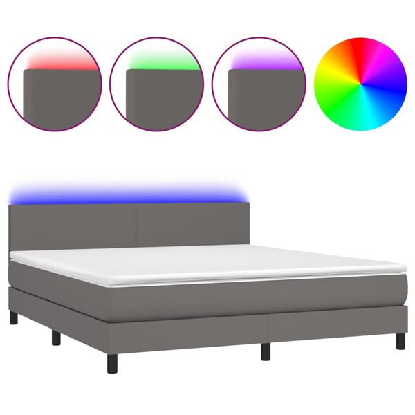 vidaXL Sommier &agrave; lattes de lit avec matelas et LED Gris 180x200 cm
