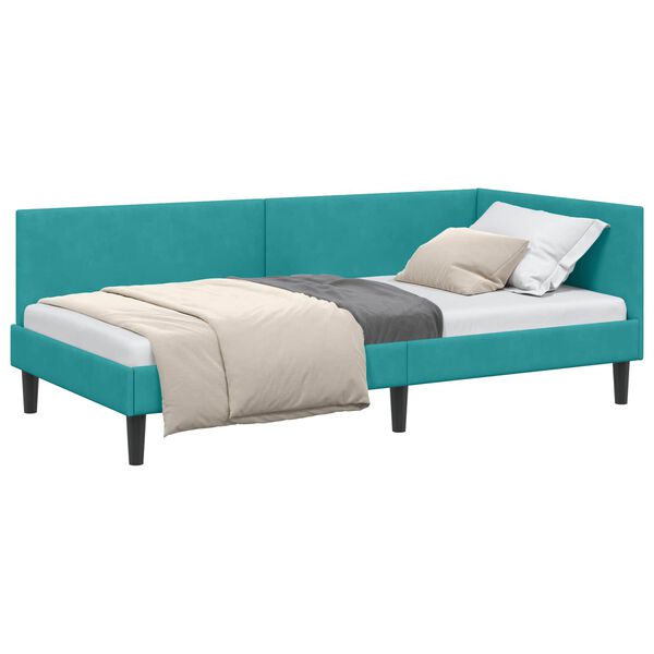 vidaXL Cadre de lit d'angle avec t&ecirc;te de lit Turquoise 90 cm x 190 cm