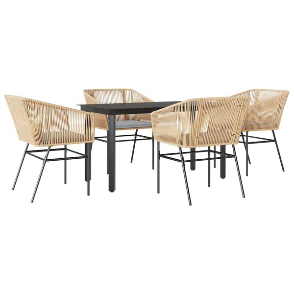 vidaXL Ensemble &agrave; manger jardin coussins 5pcs marron poly rotin verre