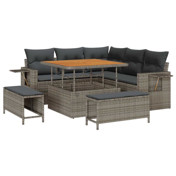 vidaXL Ensemble de canap&eacute; de jardin avec coussin 8 pcs Gris polyrotin