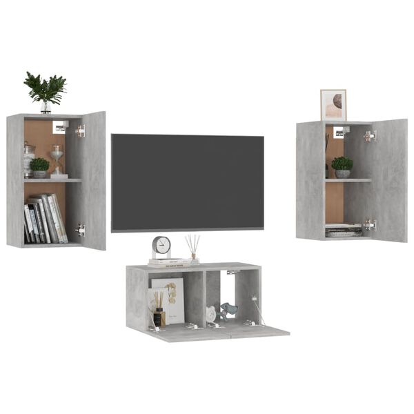 vidaXL Ensemble de meubles TV 3 pcs Gris b&eacute;ton Bois d'ing&eacute;nierie