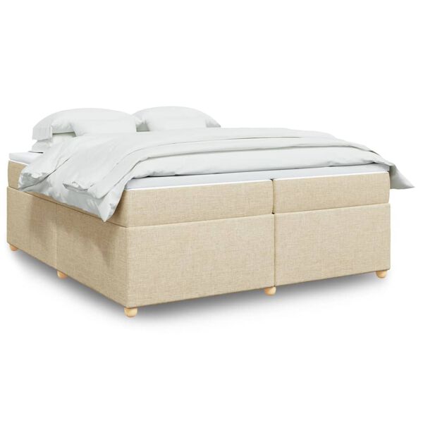 vidaXL Sommier &agrave; lattes de lit avec matelas Cr&egrave;me 200x200 cm Tissu