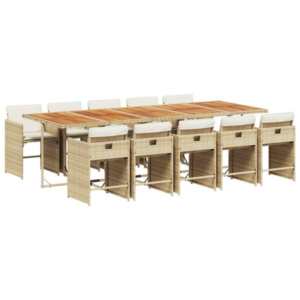vidaXL Ensemble &agrave; manger de jardin et coussins 11 pcs beige poly rotin