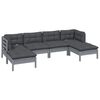vidaXL Salon de jardin 6 pcs avec coussins gris bois de pin