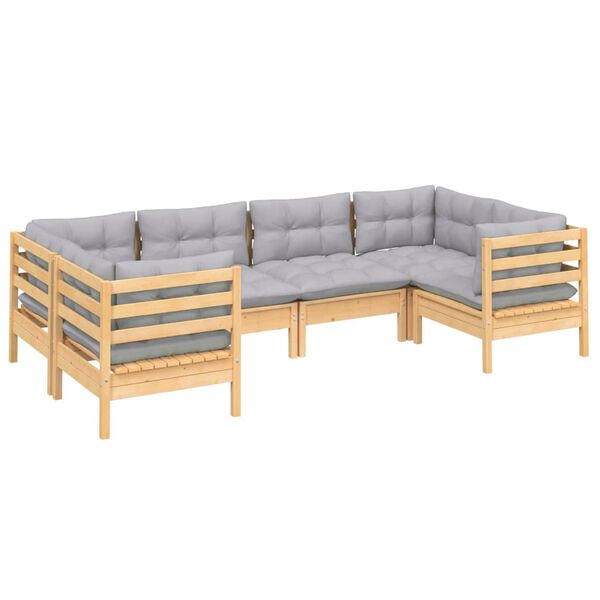 vidaXL Salon de jardin 6 pcs avec coussins gris bois de pin