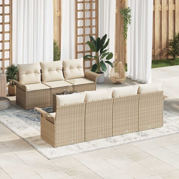 vidaXL Ensemble de canapé de jardin avec coussin 8 pcs Beige polyrotin
