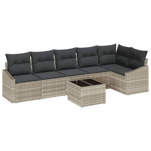 vidaXL Ensemble de Canap&eacute;s avec coussin 7 pcs Gris clair polyrotin