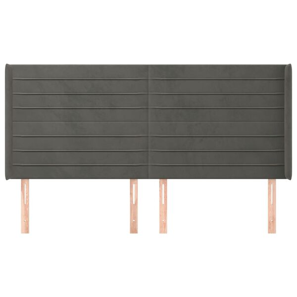 vidaXL T&ecirc;te de lit avec oreilles Gris fonc&eacute; 203x16x118/128 cm Velours