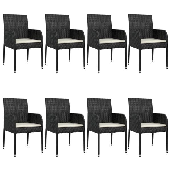 vidaXL Ensemble &agrave; manger jardin 9pcs et coussins noir r&eacute;sine tress&eacute;e